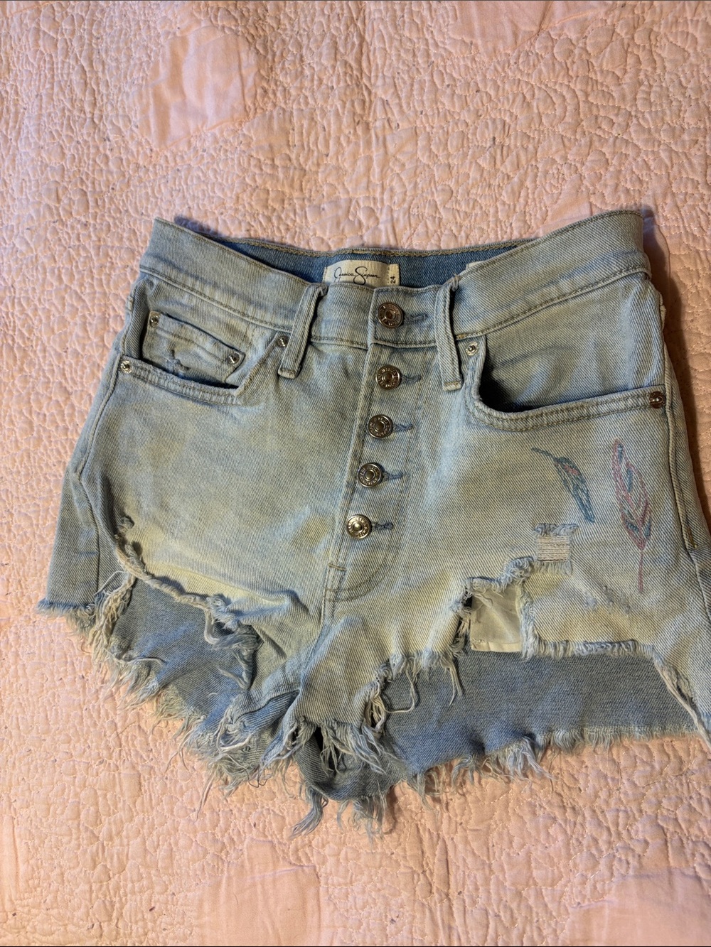 Jessica Simpson Light Blue Distressed Button-Fly Denim Shorts
